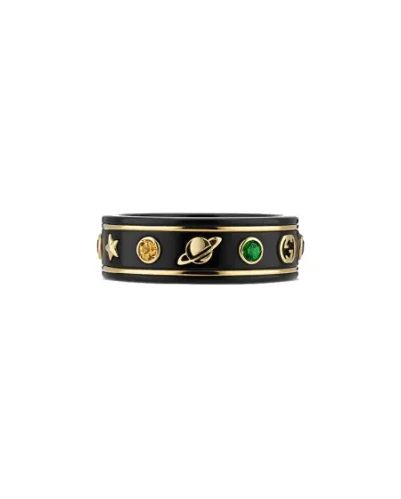 Gucci Icon Ring in Black Corundum and Gold with Stones