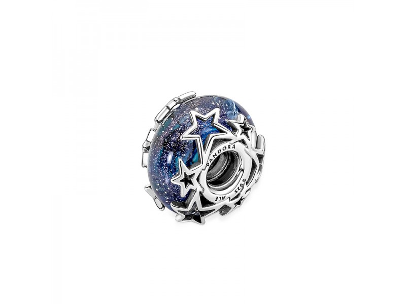 Charm Pandora in vetro di Murano Galassia Blu e Stelle