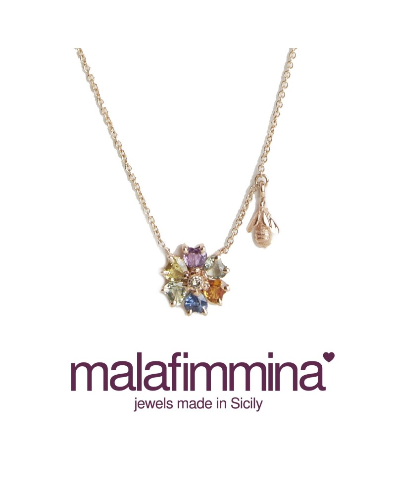 Collier Malafimmina en or jaune orné de topazes, de diamants bruns et d'un motif d'abeille