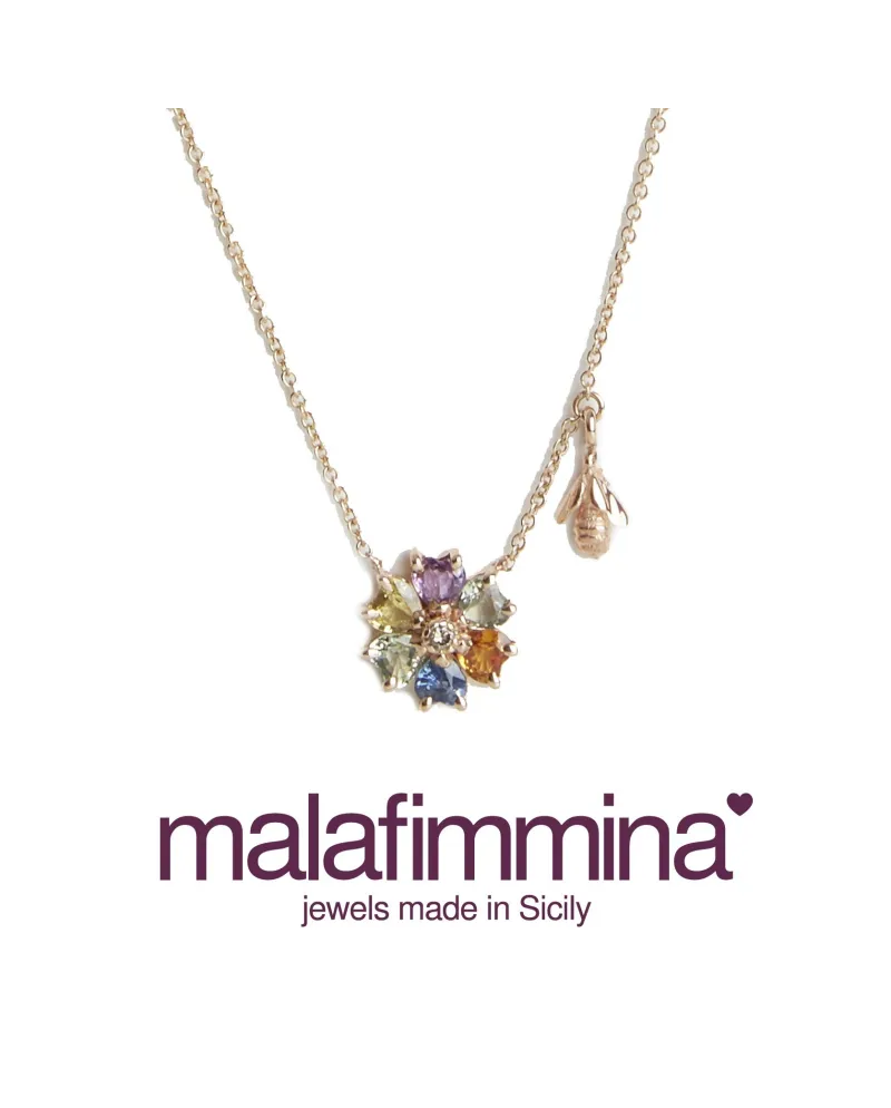Malafimmina Necklace in Yellow Gold with Topazes, Brown Diamonds and Bee Detail