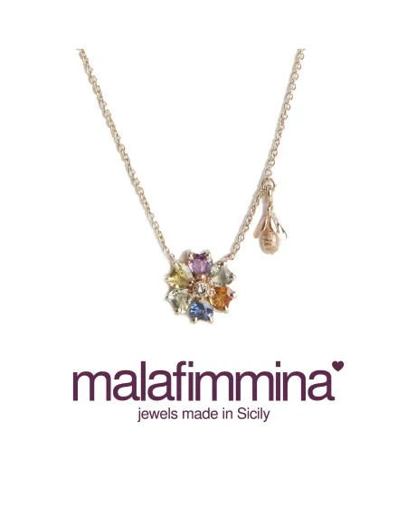 Malafimmina Necklace in Yellow Gold with Topazes, Brown Diamonds and Bee Detail