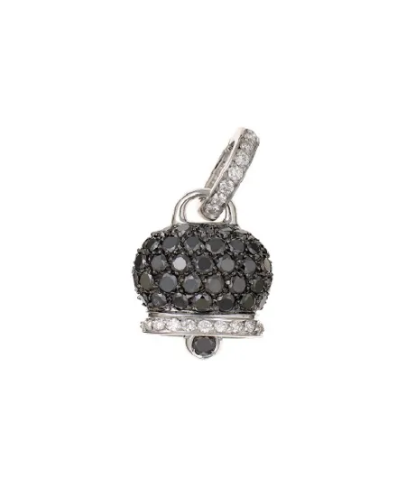 Ciondolo Chantecler con Campanella in Oro Bianco con Pavè di Diamanti Neri