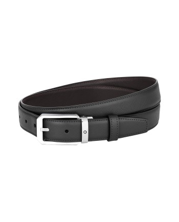 Cintura Montblanc Reversibile in Pelle Nera/Marrone con Fibbia trapezoidale