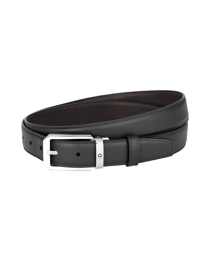 Cintura Montblanc Reversibile in Pelle Nera/Marrone con Fibbia trapezoidale