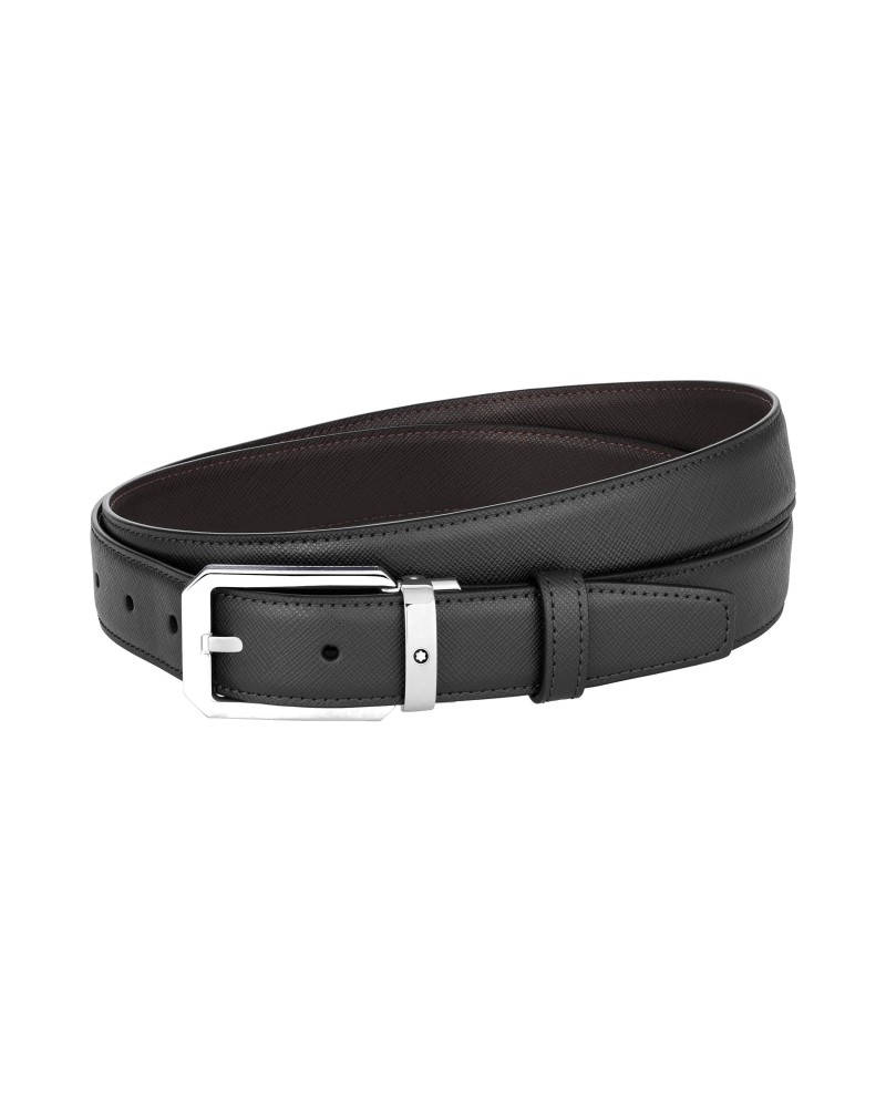 Cintura Montblanc Reversibile in Pelle Nera/Marrone con Fibbia trapezoidale