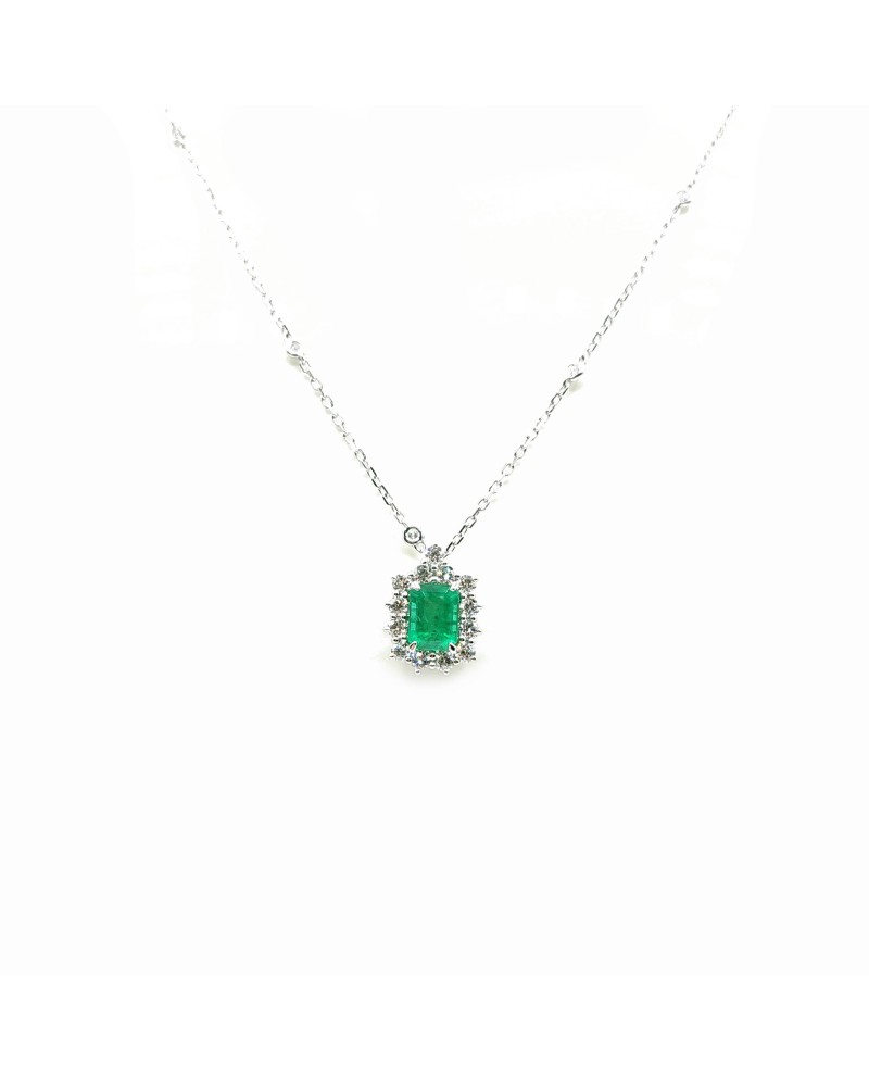 Collier ras-de-cou Crivelli en or blanc, diamants et émeraudes