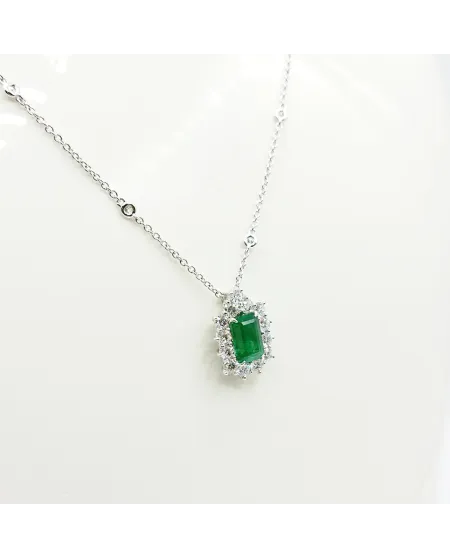 Collier ras-de-cou Crivelli en or blanc, diamants et émeraudes