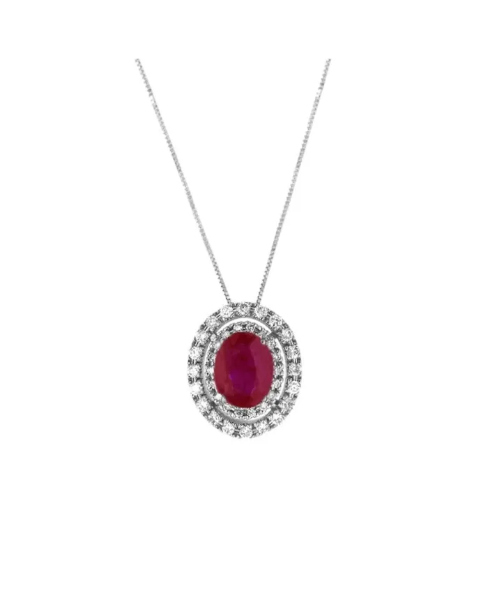 Pendente Coscia Le Lune Diamonds in Oro Bianco con Diamanti Bianchi e Rubino