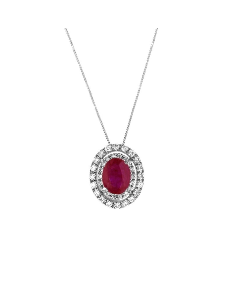 Pendente Coscia Le Lune Diamonds in Oro Bianco con Diamanti Bianchi e Rubino