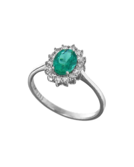 Anello Coscia Le Lune Diamonds in Oro Bianco con Diamanti Bianchi e Smeraldo
