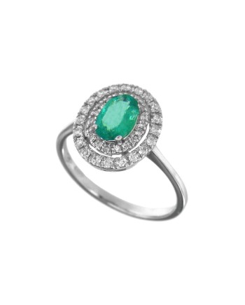 Le Lune Diamonds Coscia Ring in White Gold with White Diamonds and Emerald