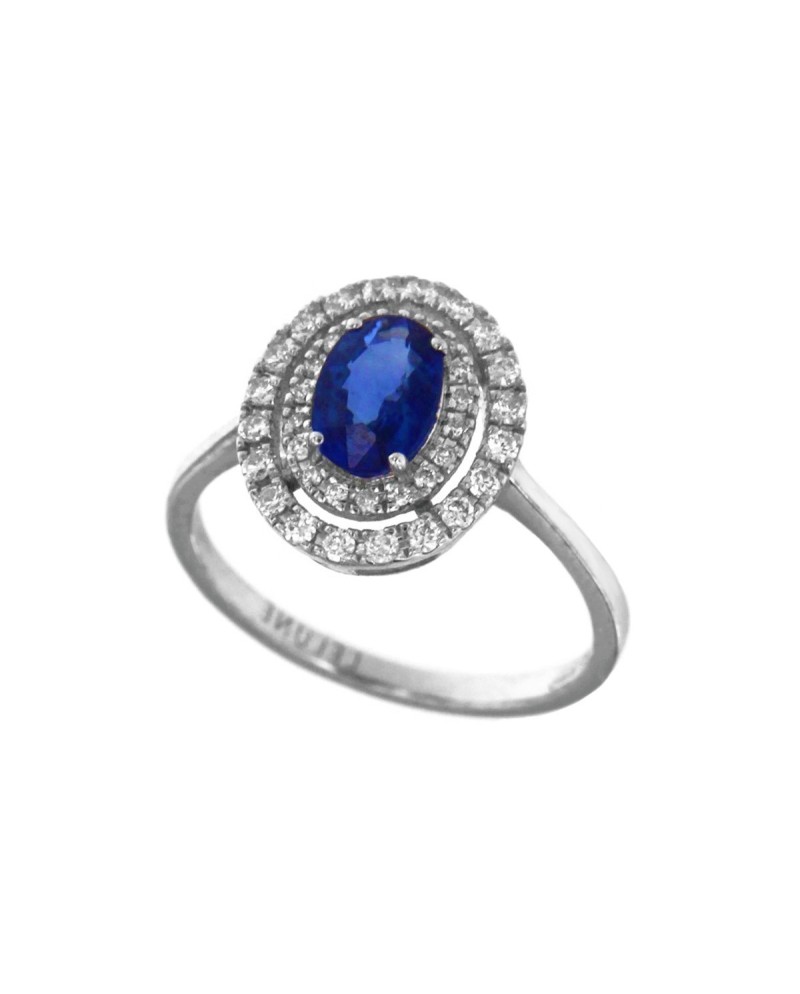 Bague Coscia en or blanc Le Lune Diamonds avec diamants blancs et saphir bleu