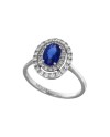 Le Lune Diamonds White Gold Coscia Ring with White Diamonds and Blue Sapphire