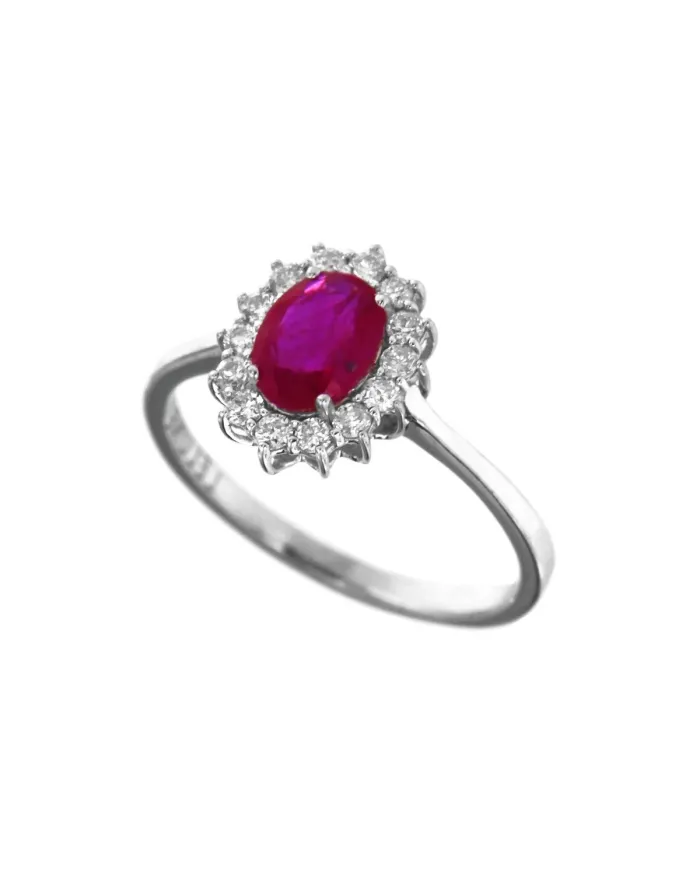Le Lune Diamonds Coscia Ring in White Gold with White Diamonds and Ruby