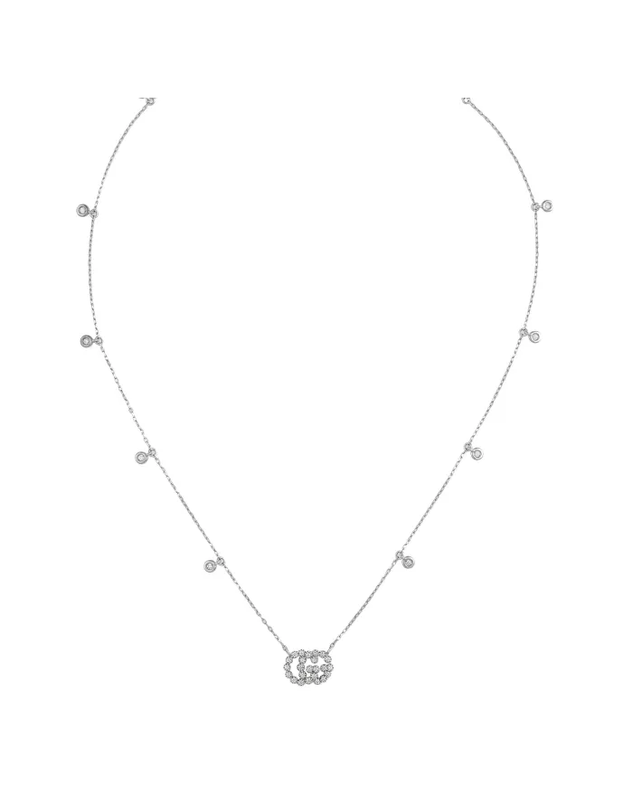 Gucci GG Running Necklace in White Gold with Diamonds