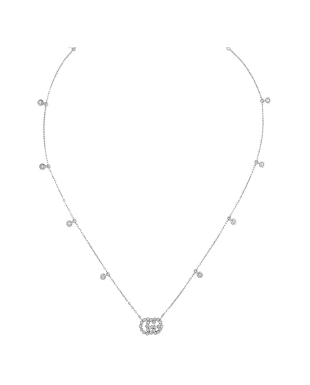 Collier Gucci GG Running en or blanc avec diamants