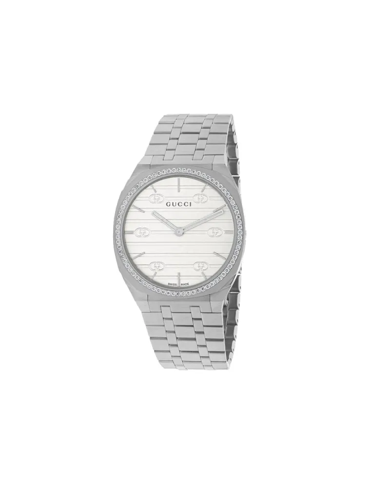 Orologio Gucci 25H 34 mm Silver con Diamanti | Gioielleria Casella | Orologi  al quarzo
