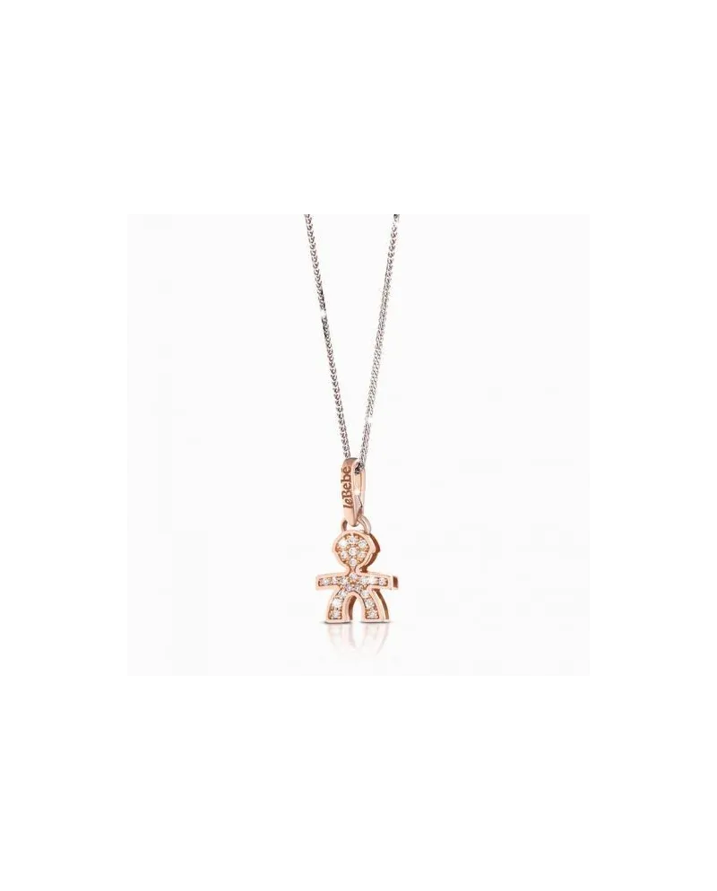 Ciondolo Le Bebé I Pavè con Bimbo Mini in Oro Rosa con Diamanti e Catenina