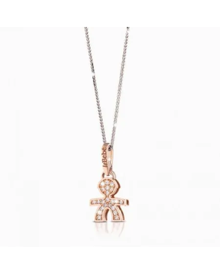 Ciondolo Le Bebé I Pavè con Bimbo Mini in Oro Rosa con Diamanti e Catenina