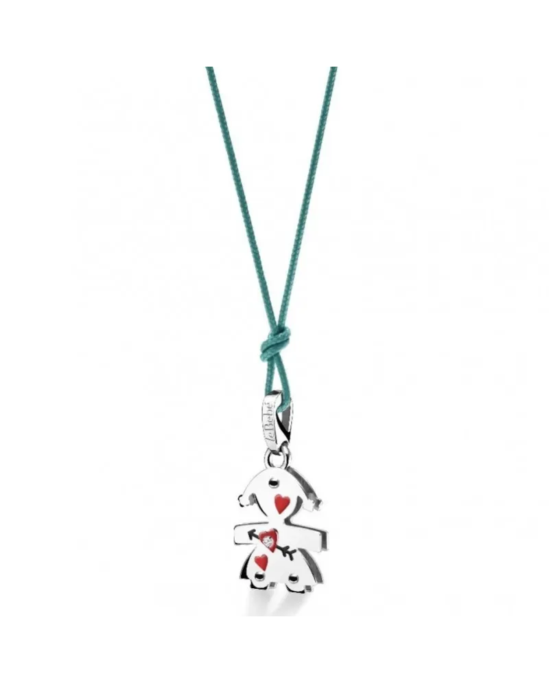 Ciondolo Le Bebé Lovely con Bimba in Oro Bianco con Cuori e Diamante