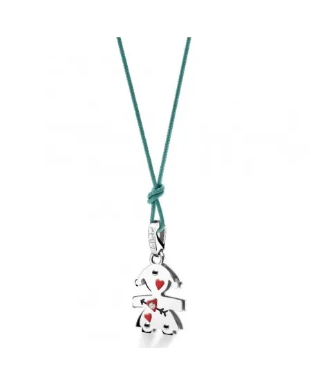 Ciondolo Le Bebé Lovely con Bimba in Oro Bianco con Cuori e Diamante
