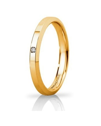 Fede Nuziale Unoaerre Hydra Slim in Oro Giallo 3 mm con Diamante