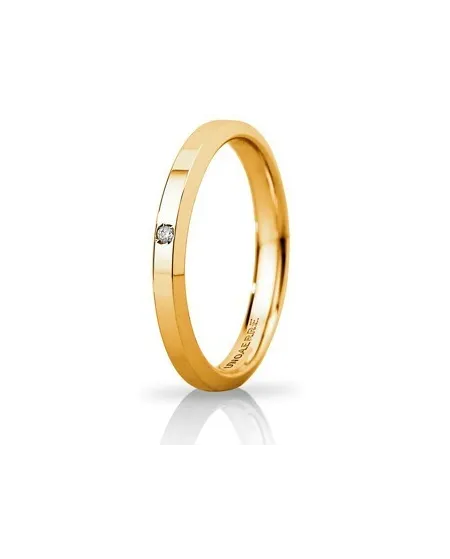 Fede Nuziale Unoaerre Hydra Slim in Oro Giallo 3 mm con Diamante