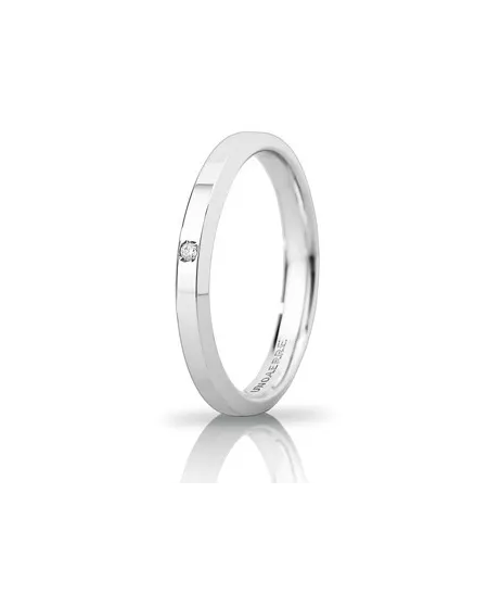 Fede Nuziale Unoaerre Hydra in Oro Bianco 3 mm con Diamante