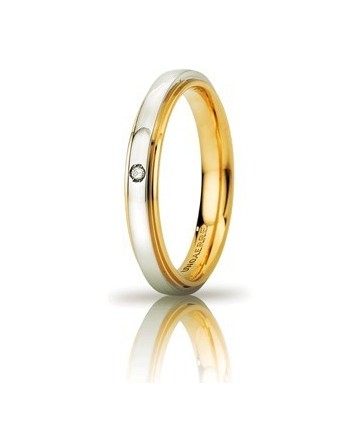Fede Nuziale Unoaerre Cassiopea Slim in Oro Bicolore 3 mm con Diamante
