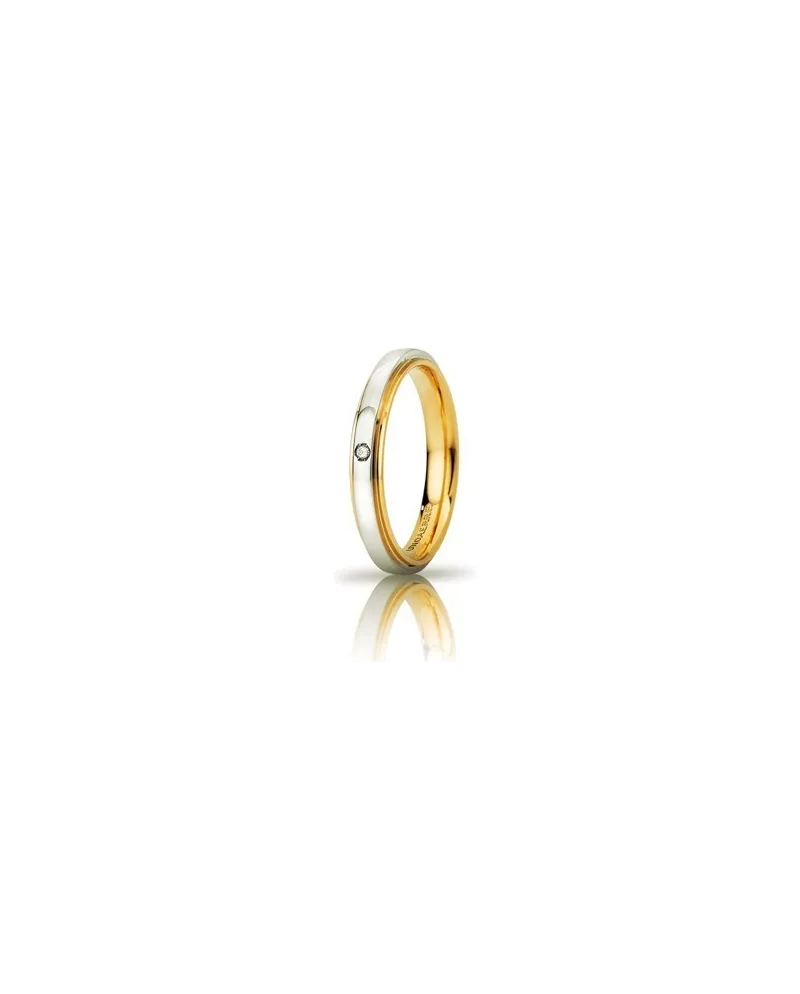 Fede Nuziale Unoaerre Cassiopea Slim in Oro Bicolore 3 mm con Diamante