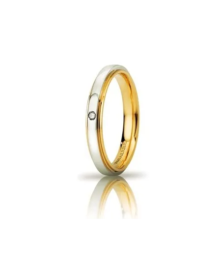Fede Nuziale Unoaerre Cassiopea Slim in Oro Bicolore 3 mm con Diamante