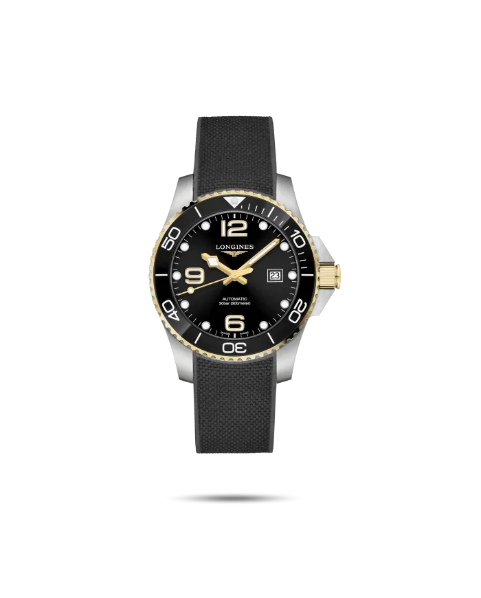 Longines HydroConquest Pvd 43mm Black Dial Black Rubber Strap Watch