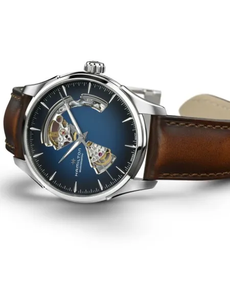 Orologio Hamilton Jazzmaster Open Heart Auto Blu Cinturino Pelle
