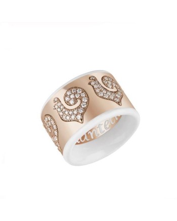Anello a Fascia Chantecler Carousèl  con Pavè di Diamanti e Smalto Bianco