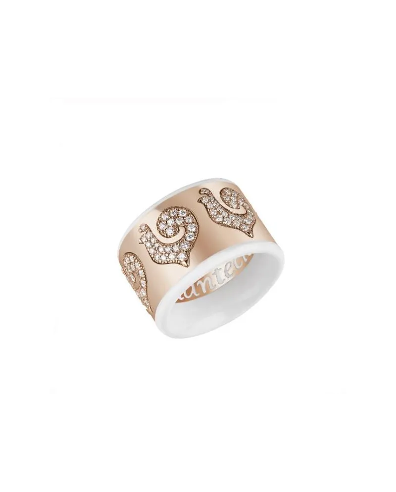 Anello a Fascia Chantecler Carousèl  con Pavè di Diamanti e Smalto Bianco