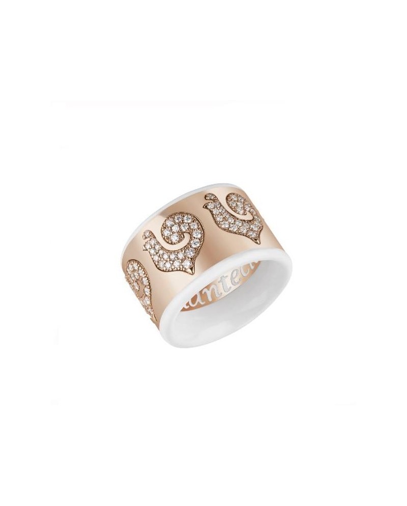 Chantecler Carousèl Band Ring with Diamond Pavé and White Enamel