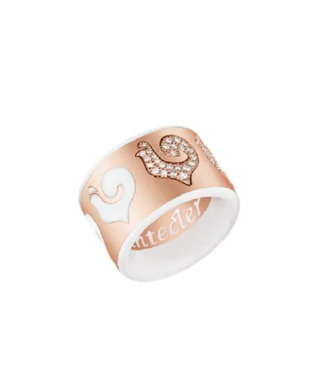 Chantecler Carousèl Band Ring with Diamond Pavé and White Enamel