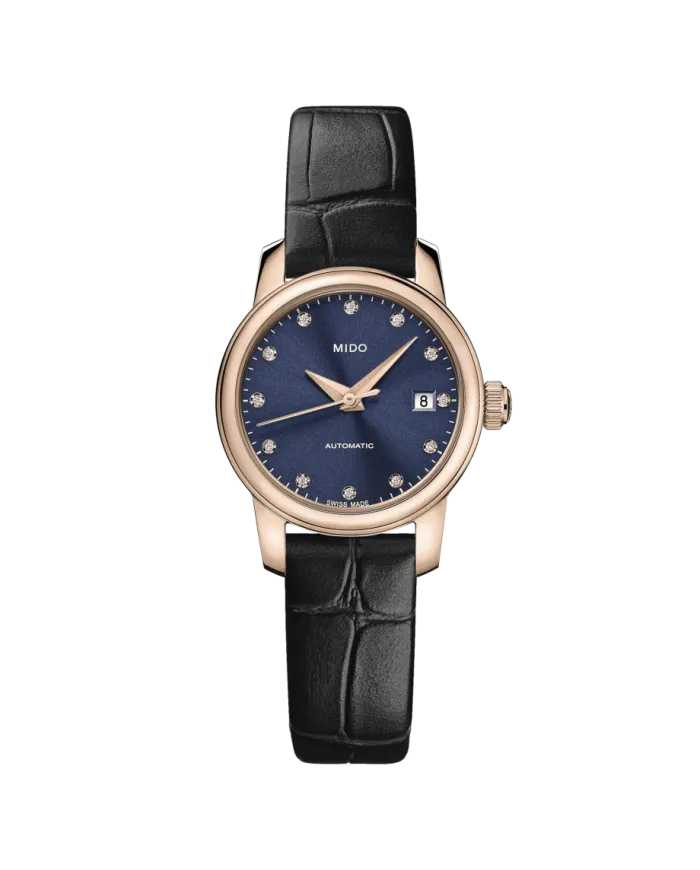 Orologio da Donna Mido Baroncelli Lady Twenty Five Pvd con Quadrante Blu, Diamanti e Cinturino in Pelle