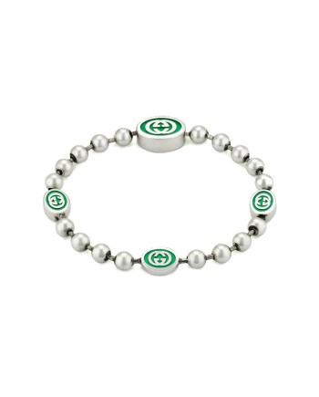 Bracciale Gucci Interlocking in Argento con Catena Boule Logo Doppia G Smaltato