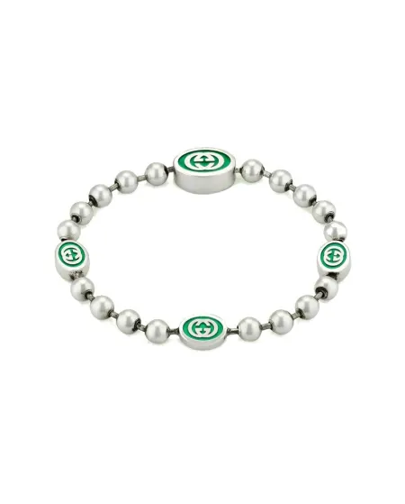 Bracciale Gucci Interlocking in Argento con Catena Boule Logo Doppia G Smaltato