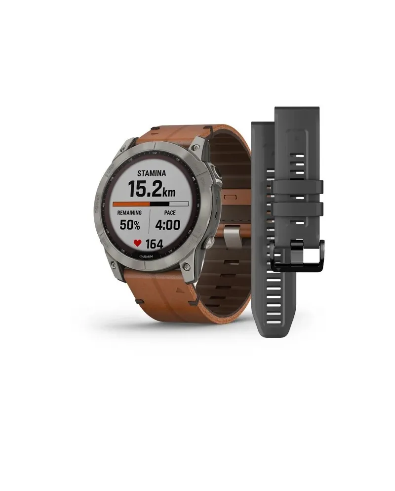 Tool Watch Garmin Fēnix 7X Sapphire Solar Titanium Cinturino in Pelle  Chestnut | Gioielleria Casella | Smartwatch