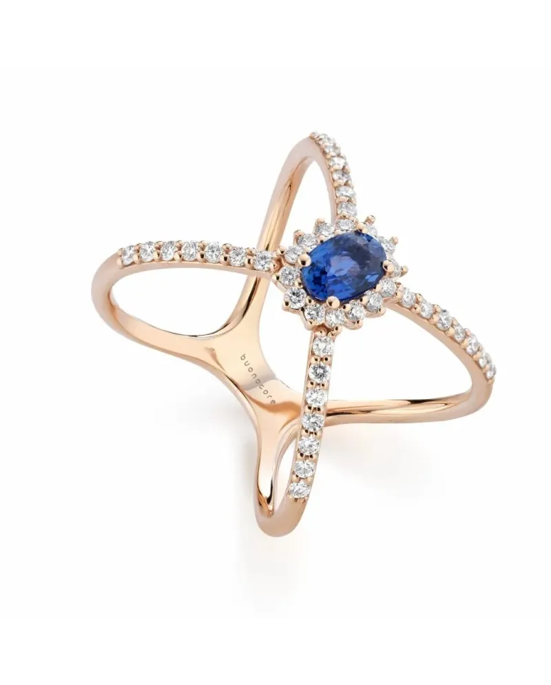 Anello Buonocore Forever 2.0 in Oro Rosa con Diamanti e Zaffiro Blu
