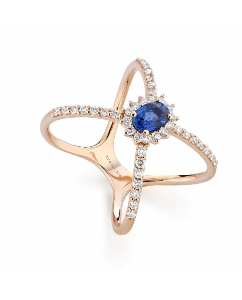 Buonocore Forever 2.0 Ring in Rose Gold with Diamonds and Blue Sapphire