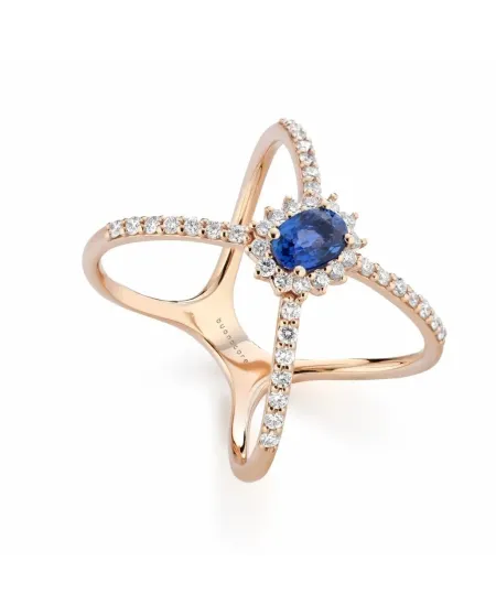 Anello Buonocore Forever 2.0 in Oro Rosa con Diamanti e Zaffiro Blu