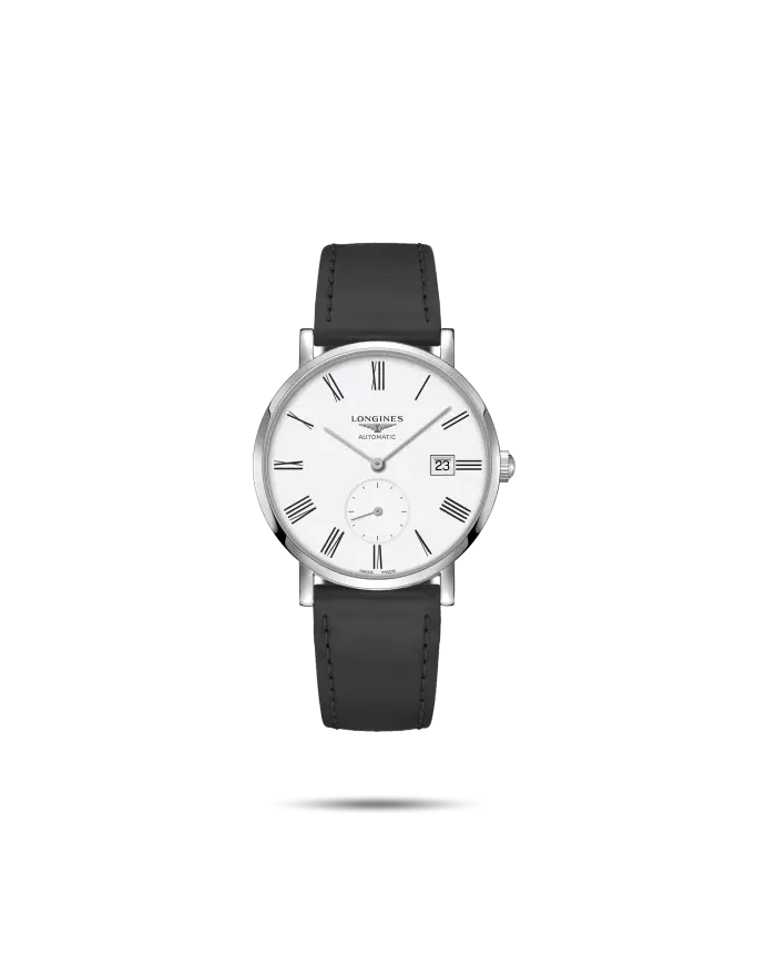 Orologio The Longines Elegant Collection Quadrante Bianco con Cinturino Nero