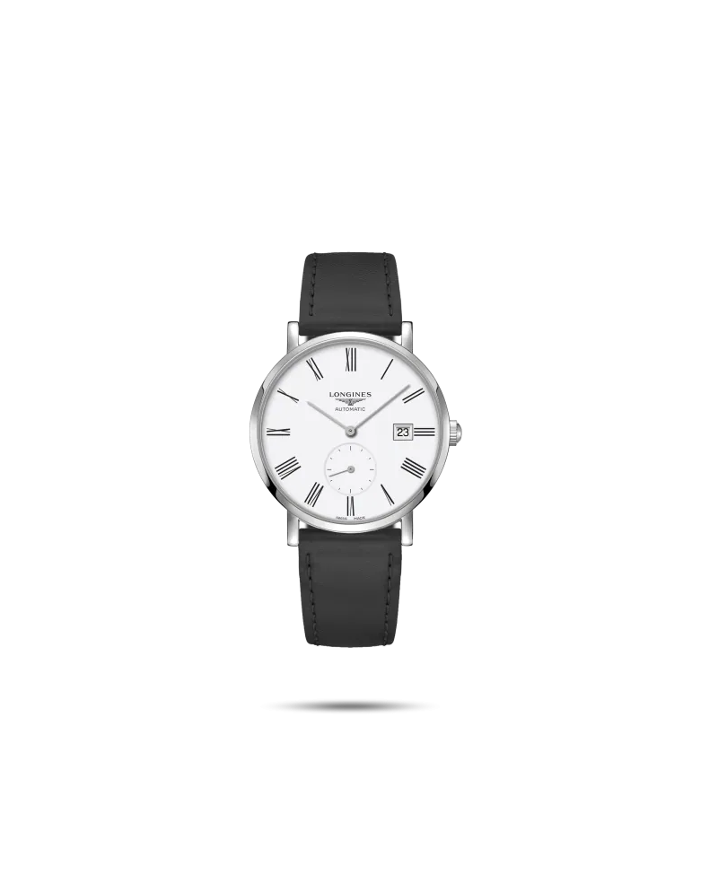 Orologio The Longines Elegant Collection Quadrante Bianco con Cinturino Nero