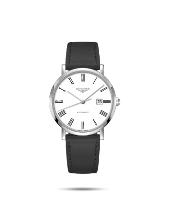 Orologio The Longines Elegant Collection Quadrante Bianco con Cinturino Nero