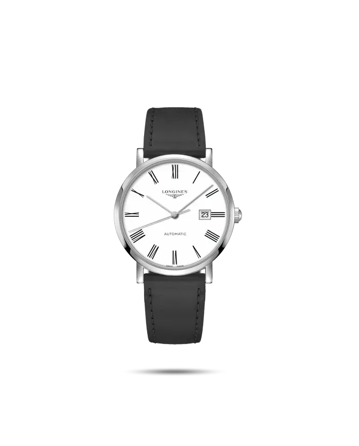 Orologio The Longines Elegant Collection Quadrante Bianco con Cinturino Nero