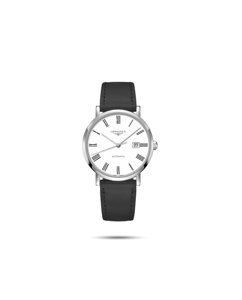 Orologio The Longines Elegant Collection Quadrante Bianco con Cinturino Nero