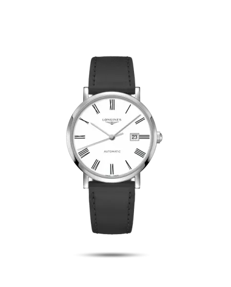 Orologio The Longines Elegant Collection Quadrante Bianco con Cinturino Nero
